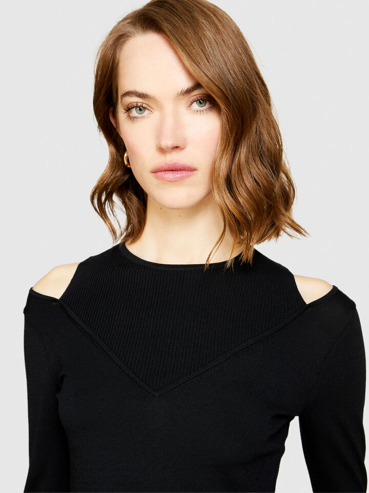 Sweater with porthole - women's crew neck sweaters - Black | Sisley image number 5